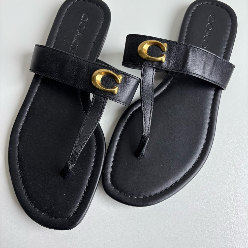 Coach Black and Gold Thong Sandals